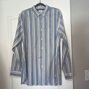 J Crew Mens Long Sleeve 100% Cotton Stripped Button Down Shirt - Large